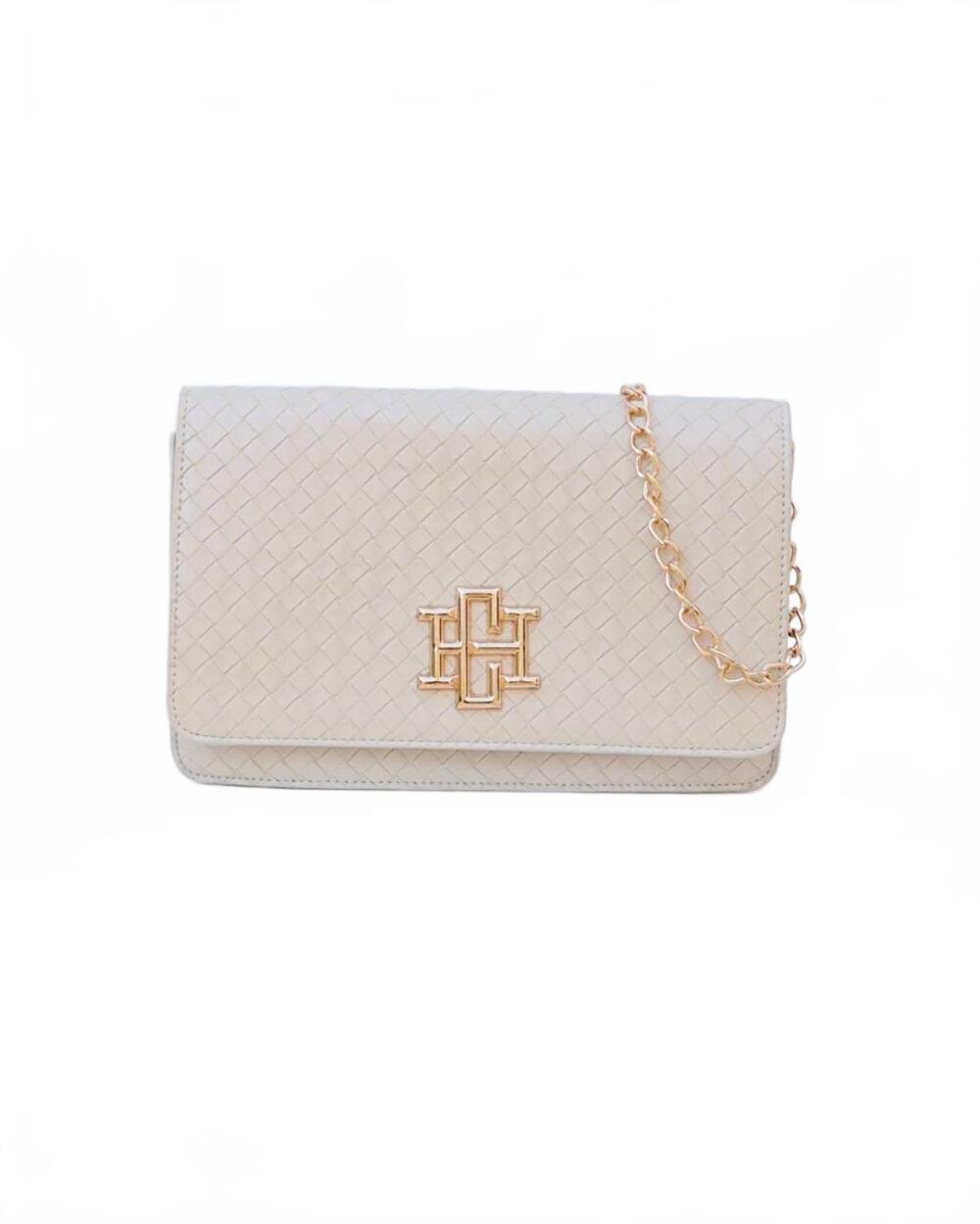 NEW CAROLINE HILL bryn clutch crossbody bag in woven almond